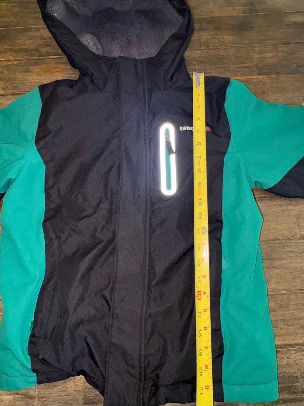 Swiss Tech Kids Hooded Raincoat in Black and Teal